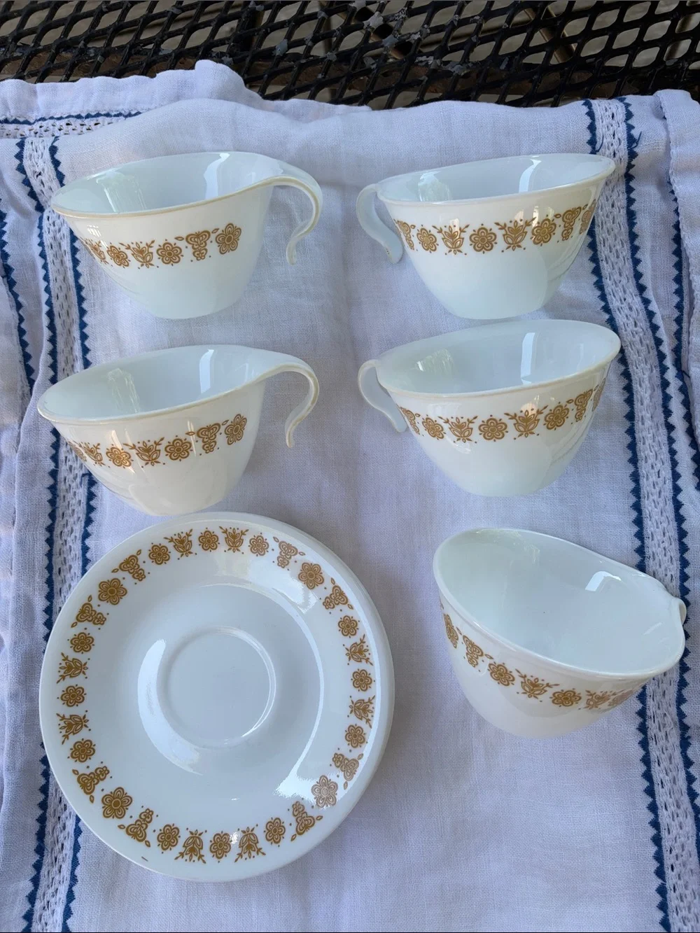 Corelle by Corningware White and “Gold-dot” Butterflies 5 teacups and saucers